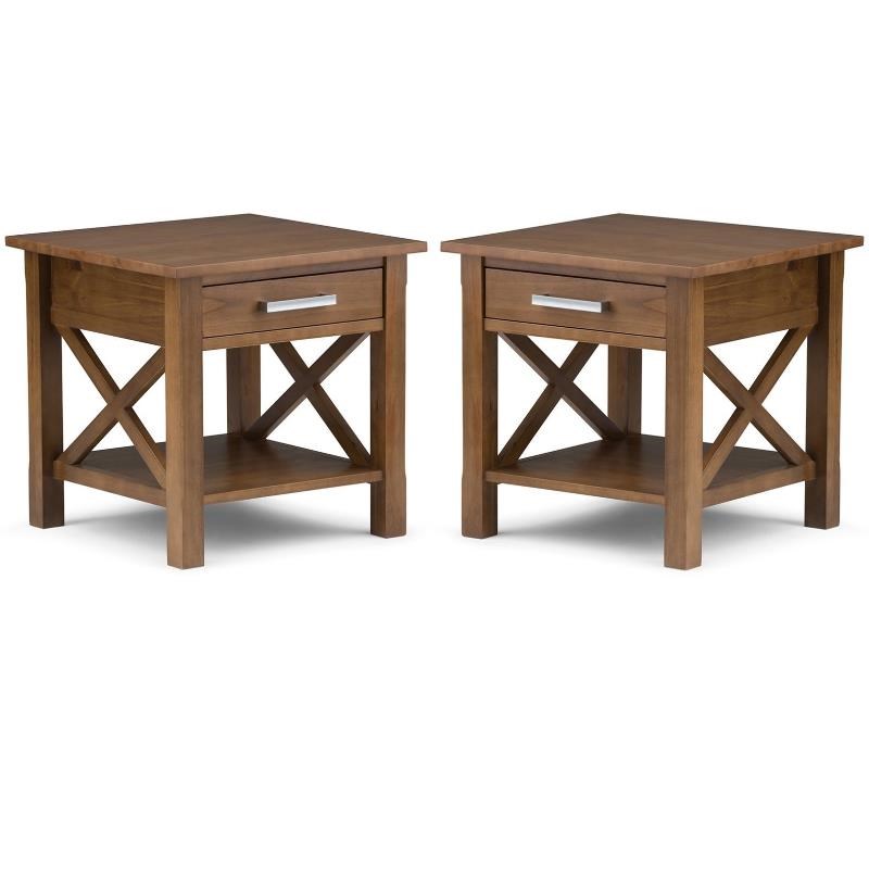 Home Square 2-Piece Square End Table Set in Medium Saddle Brown