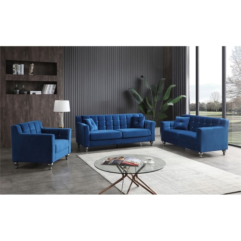 Home Square 2-Piece Set with Sofa and Loveseat in Navy Blue