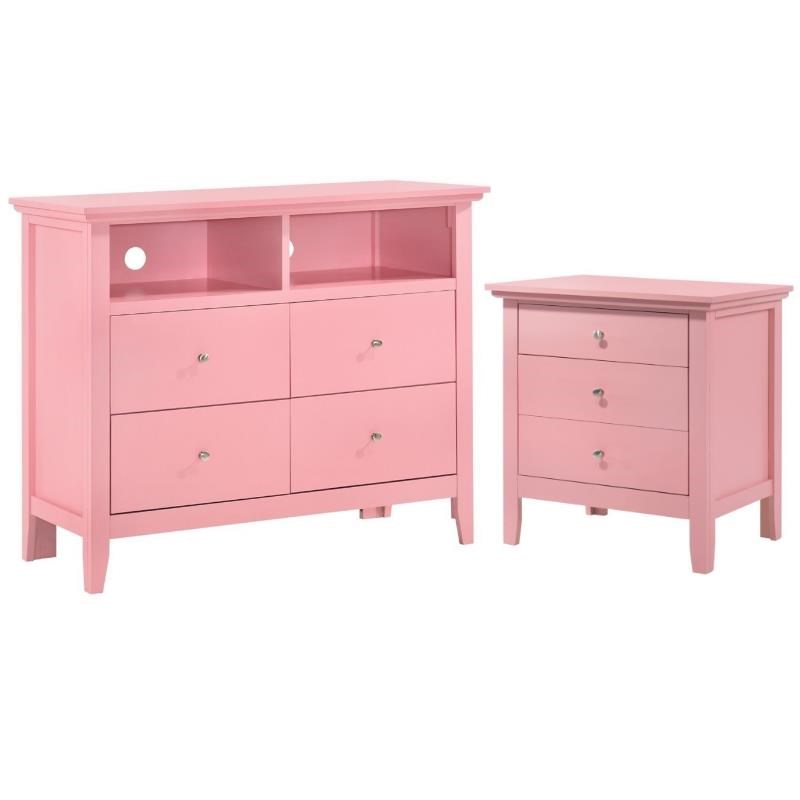 Home Square 2-Piece Set with 4-Drawer TV Stand and 3-Drawer Nightstand in Pink