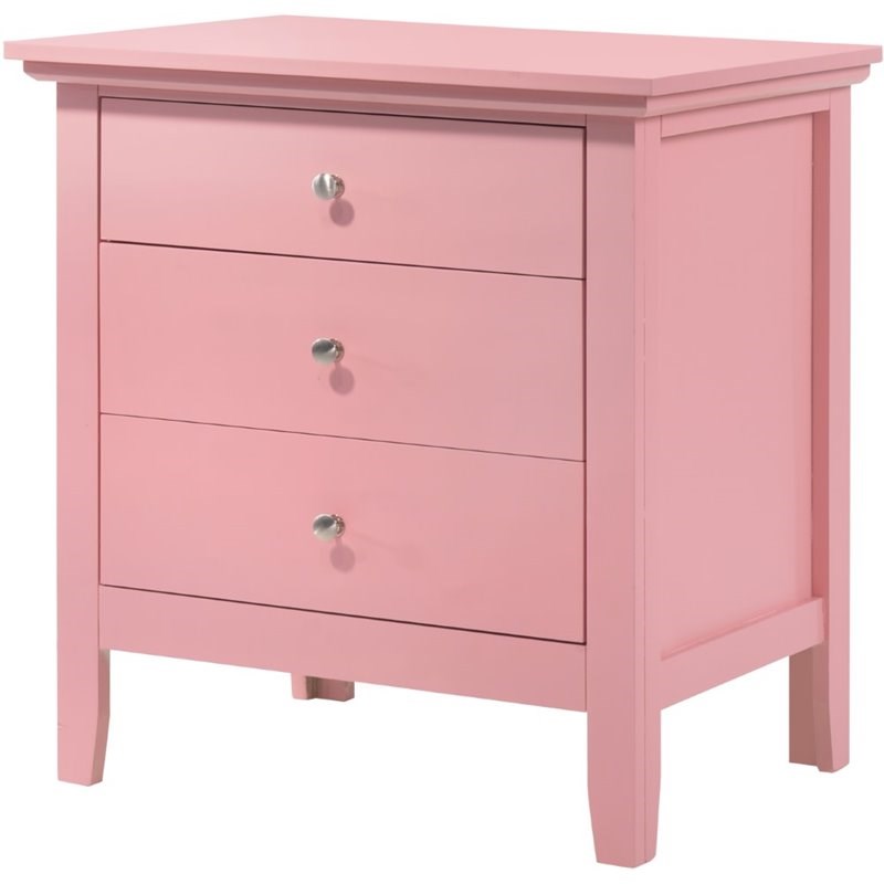 Home Square 3-Piece Set with Dresser TV Stand and 3-Drawer Nightstand in Pink