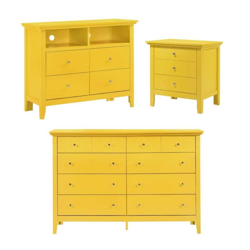 Home Square 3-Piece Set with Dresser TV Stand and 3-Drawer Nightstand in Yellow