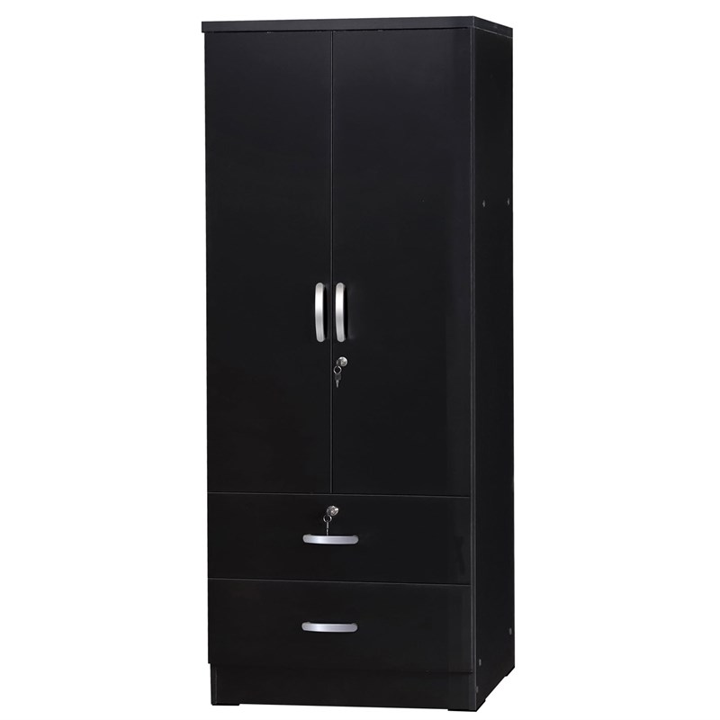 Home Square 2-Piece Set with Wardrobe Armoire and 2-Drawer Nightstand in Black