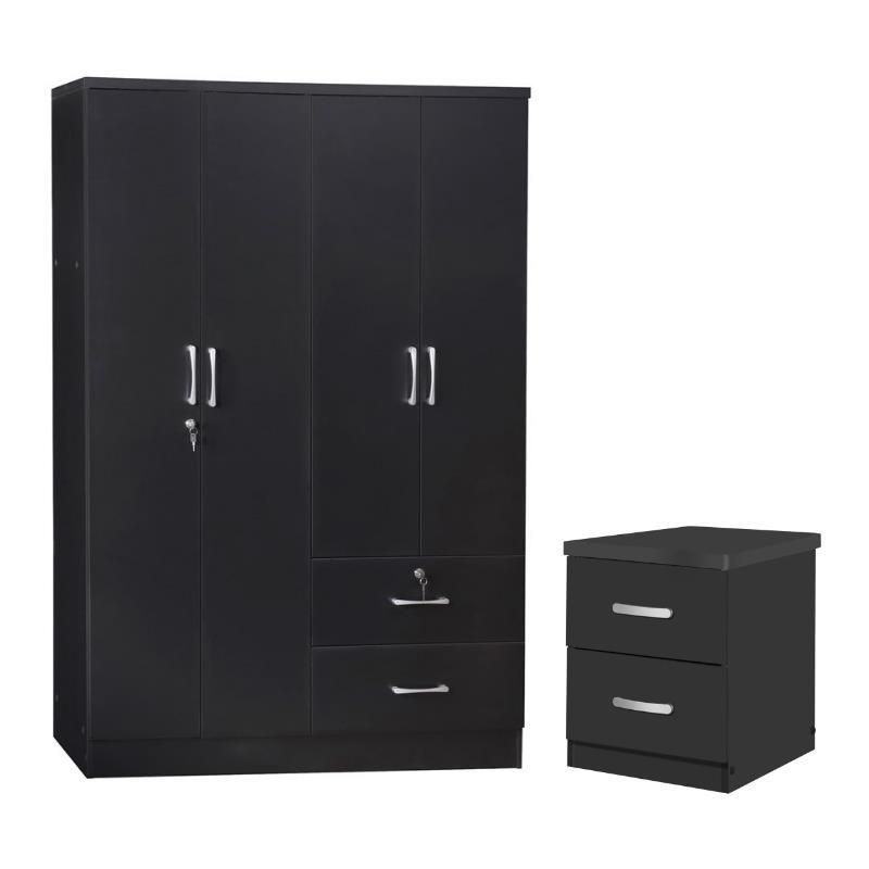 Home Square 2-Piece Set with 4-Doors 2-Drawers Armoire and 2-Drawer Nightstand
