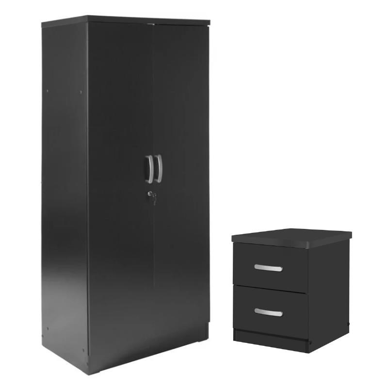 Home Square 2-Piece Set with Armoire Wardrobe Cabinet and 2-Drawer Nightstand