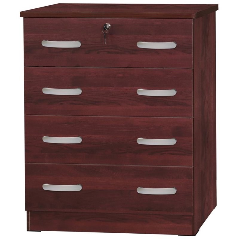 Home Square 2-Piece Set with Dresser with Lock 2-Drawer Nightstand in Mahogany