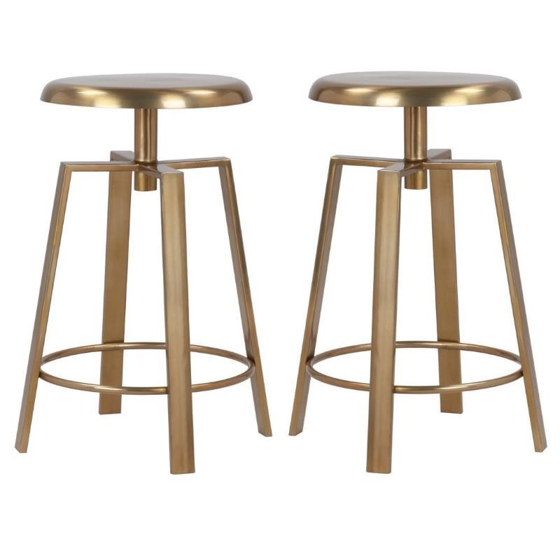 Home Square Gold Iron Adjustable Counter and Bar Stool - Set of 2