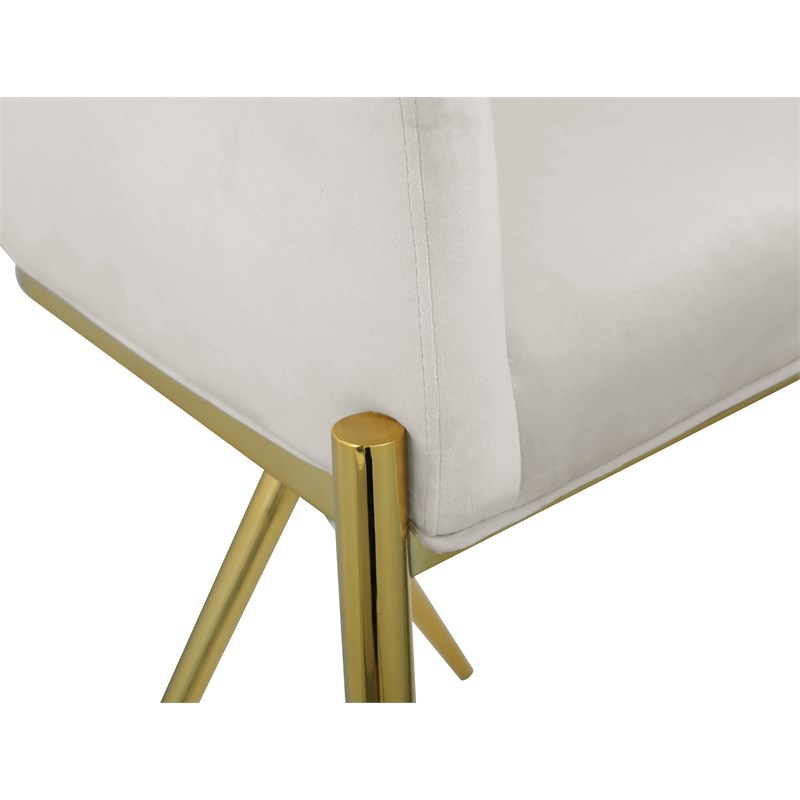 Home Square Cream Velvet Counter Stool with Gold Metal Legs - Set of 2