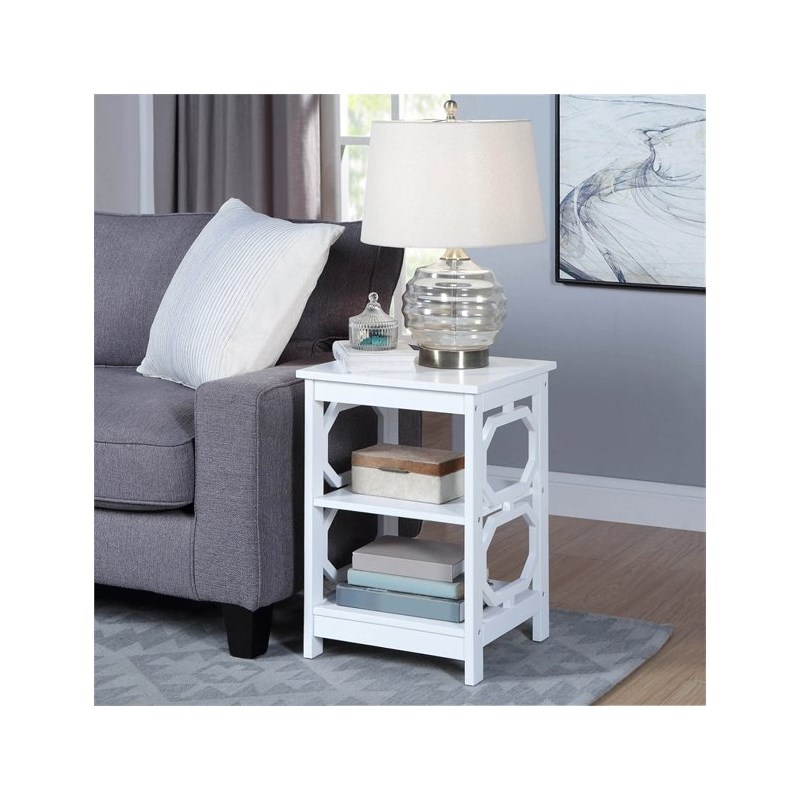 Home Square Omega Square End Table in White Wood Finish - Set of 2