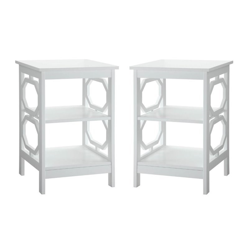 Home Square Omega Square End Table in White Wood Finish - Set of 2