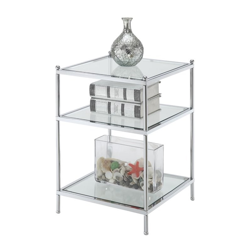 Home Square Royal Crest End Table in Clear Glass With Chrome Frame - Set of 2
