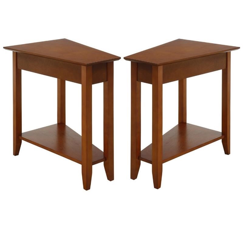 Home Square American Heritage Wedge End Table in Cherry Wood Finish - Set of 2