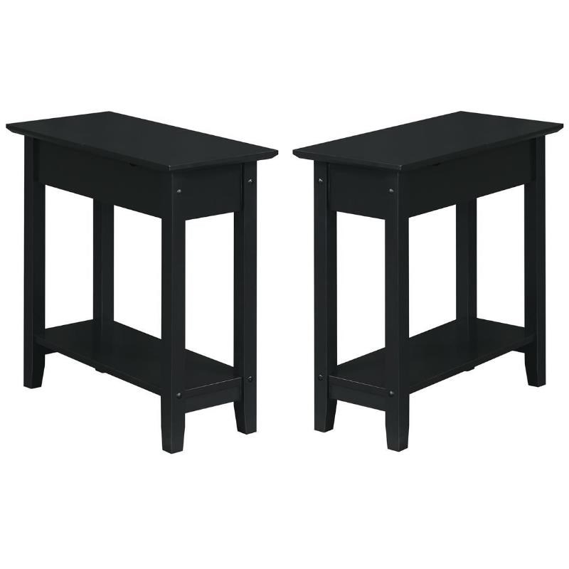 Home Square Top End Table with Charging Station in Black Wood Finish - Set of 2