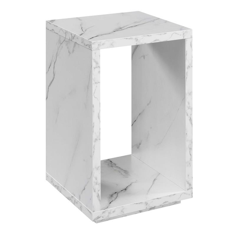 Home Square End Table with Shelf in White Marble Wood - Set of 2