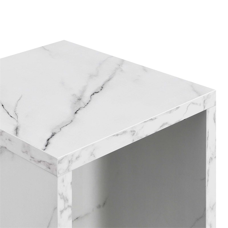Home Square End Table with Shelf in White Marble Wood - Set of 2