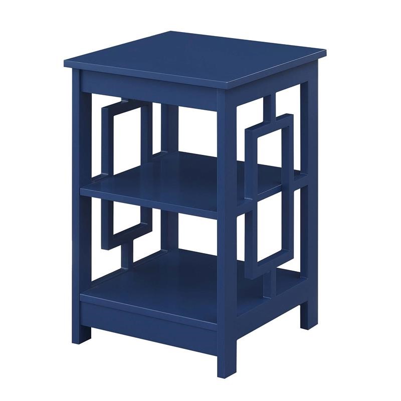 Home Square End Table with Shelves in Cobalt Blue Wood - Set of 2