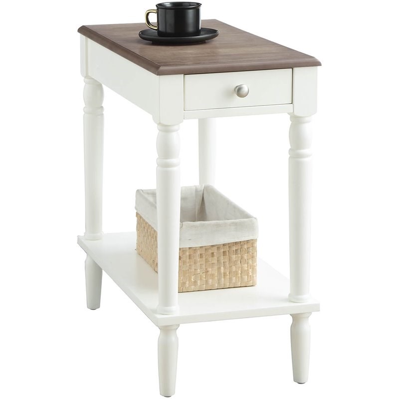 Home Square 1-Drawer End Table in Driftwood and White Wood Finish - Set of 2