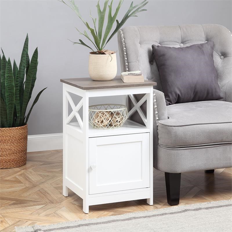 Home Square End Table with Cabinet in Driftwood Brown and White - Set of 2