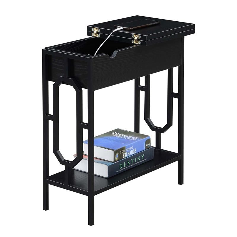 Home Square Furniture Top End Table with Charging Station in Black - Set of 2