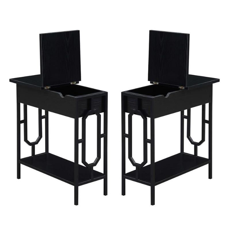 Home Square Furniture Top End Table with Charging Station in Black - Set of 2