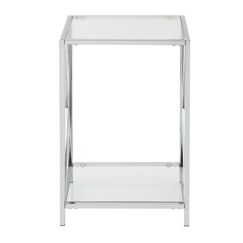 Home Square Chrome End Table with Clear Glass Shelves - Set of 2