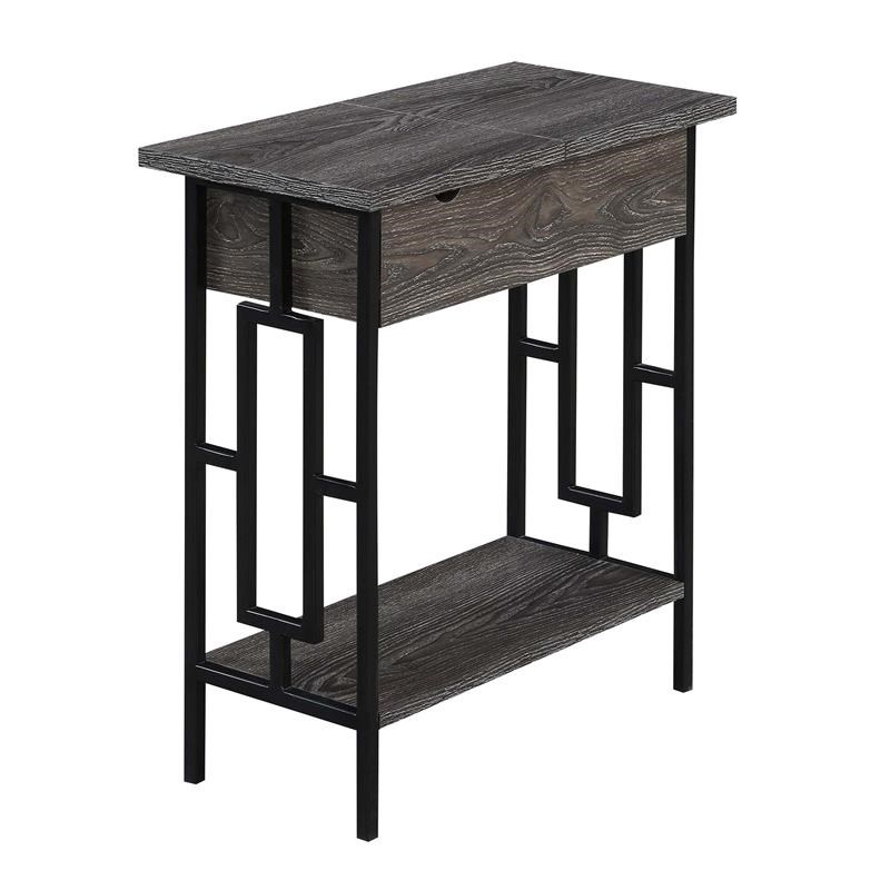 Home Square Top End Table with Charging Station in Gray - Set of 2