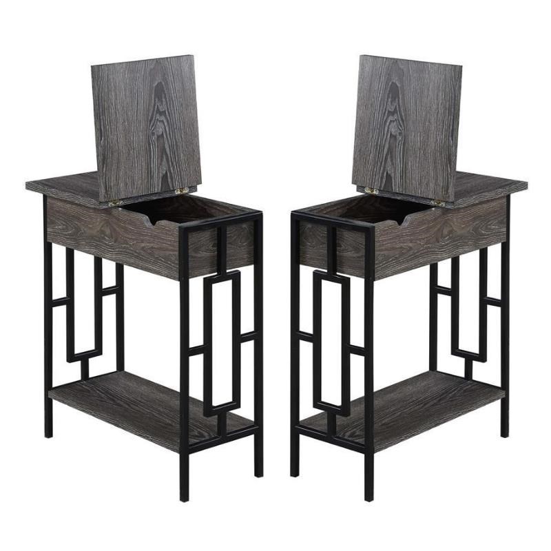 Home Square Top End Table with Charging Station in Gray - Set of 2