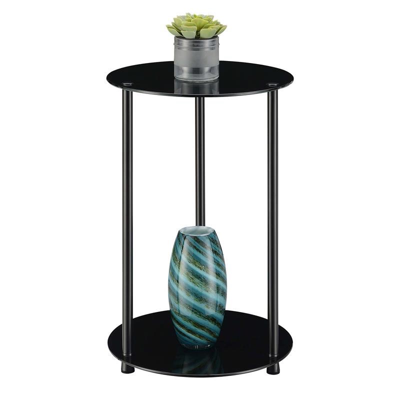 Home Square Classic Two-Tier Round End Table in Black Glass - Set of 2
