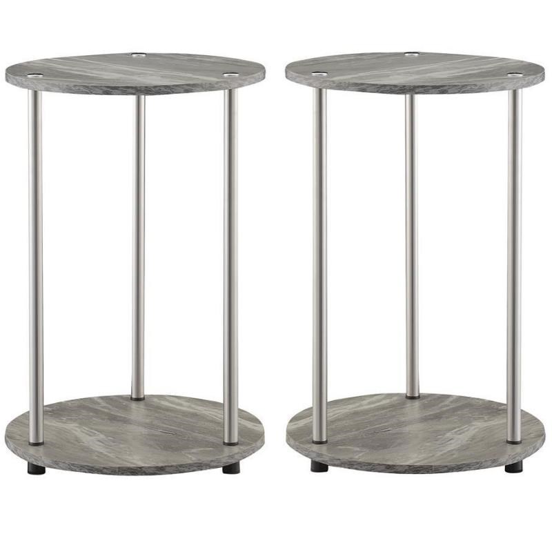 Home Square Two-Tier Round End Table in Gray Wood - Set of 2
