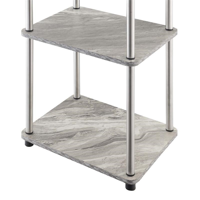Home Square Three-Tier End Table in Gray Faux Marble Wood Finish - Set of 2