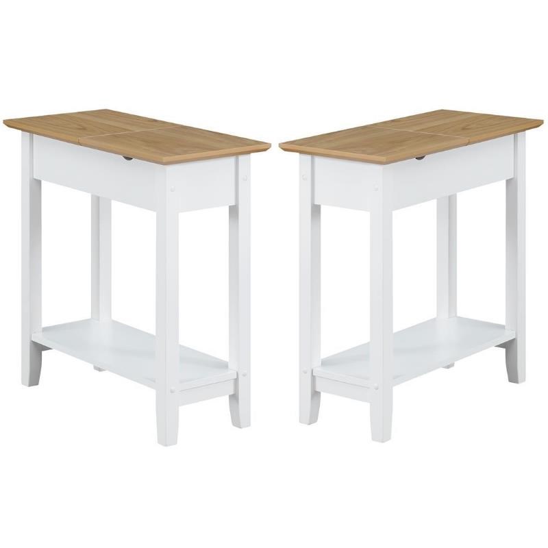 Home Square Furniture Top End Table with Charging Station in White - Set of 2