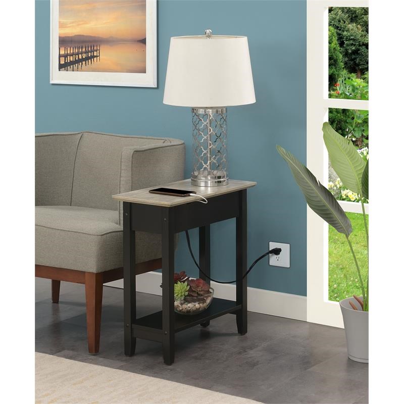 Home Square Furniture End Table with Charging Station in Black - Set of 2