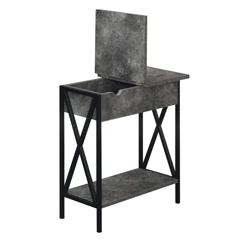 Home Square Top End Table with Charging Station in Weathered Gray - Set of 2