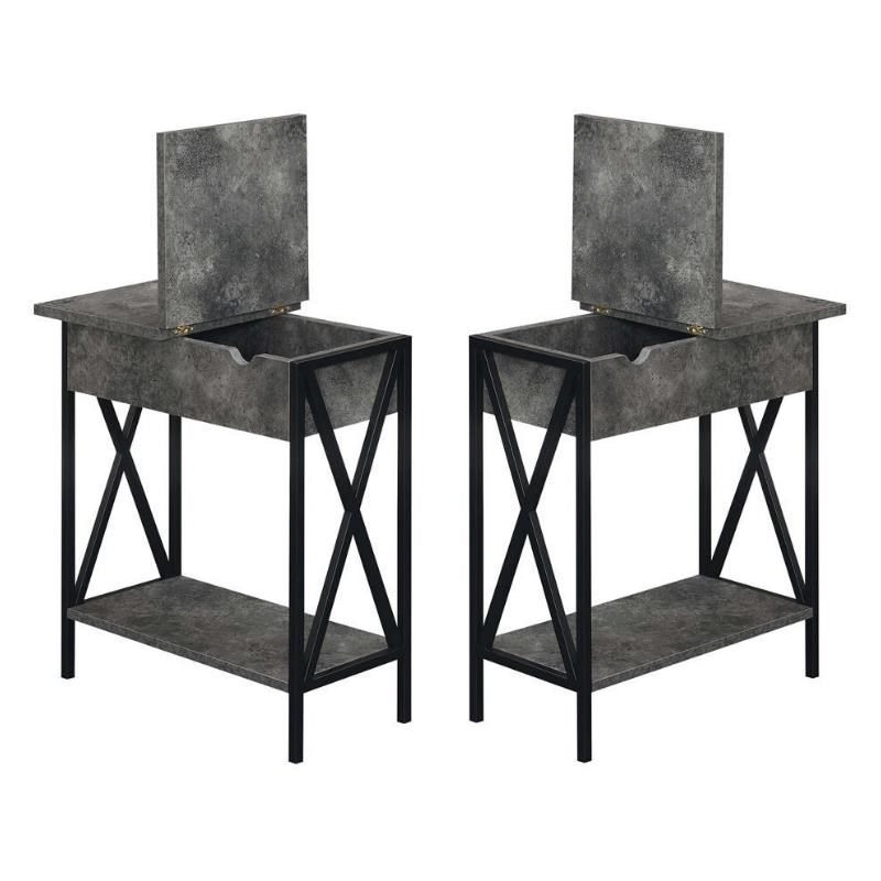 Home Square Top End Table with Charging Station in Weathered Gray - Set of 2