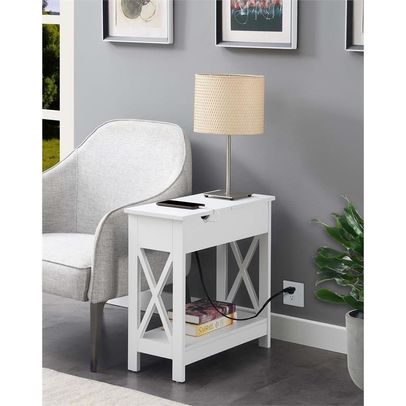Home Square Top End Table with Charging Station in White - Set of 2