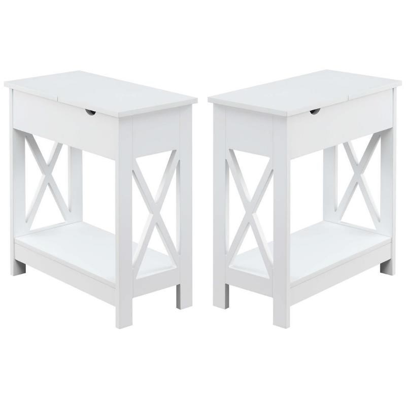 Home Square Top End Table with Charging Station in White - Set of 2