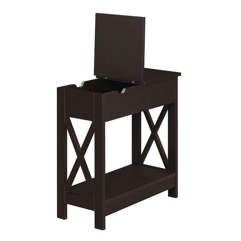 Home Square Top End Table with Charging Station in Espresso - Set of 2