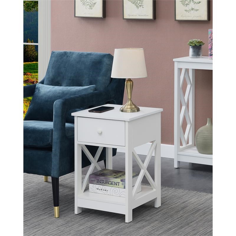 Home Square Furniture One-Drawer End Table in White Wood Finish - Set of 2