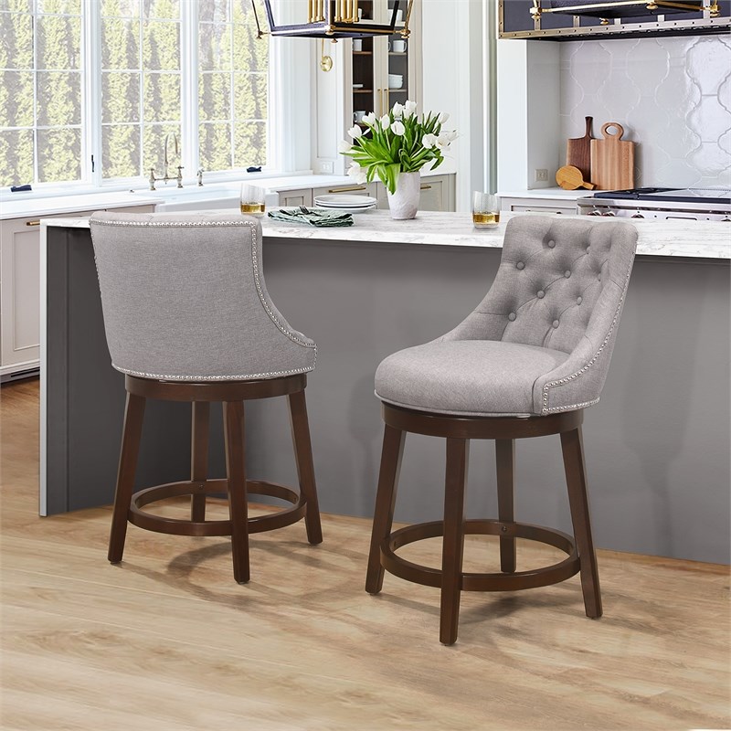 Home Square Wood Swivel Counter Height Stool in Chocolate - Set of 3