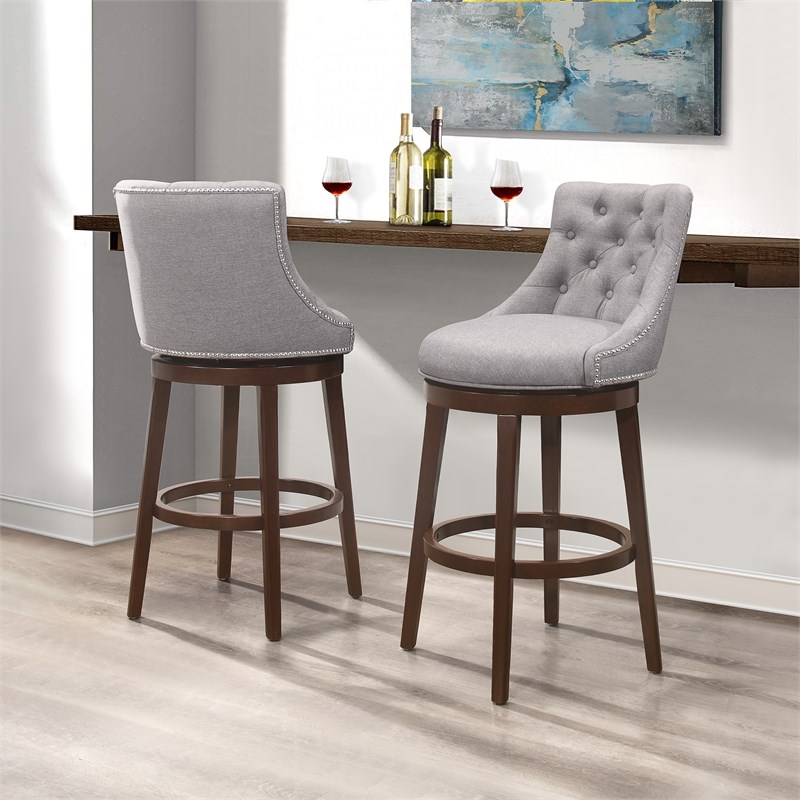 Home Square Wood Swivel Bar Height Stool in Chocolate - Set of 3