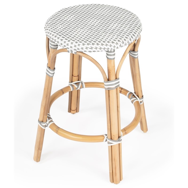 Home Square Grey & White Rattan Counter Stool - Set of 2