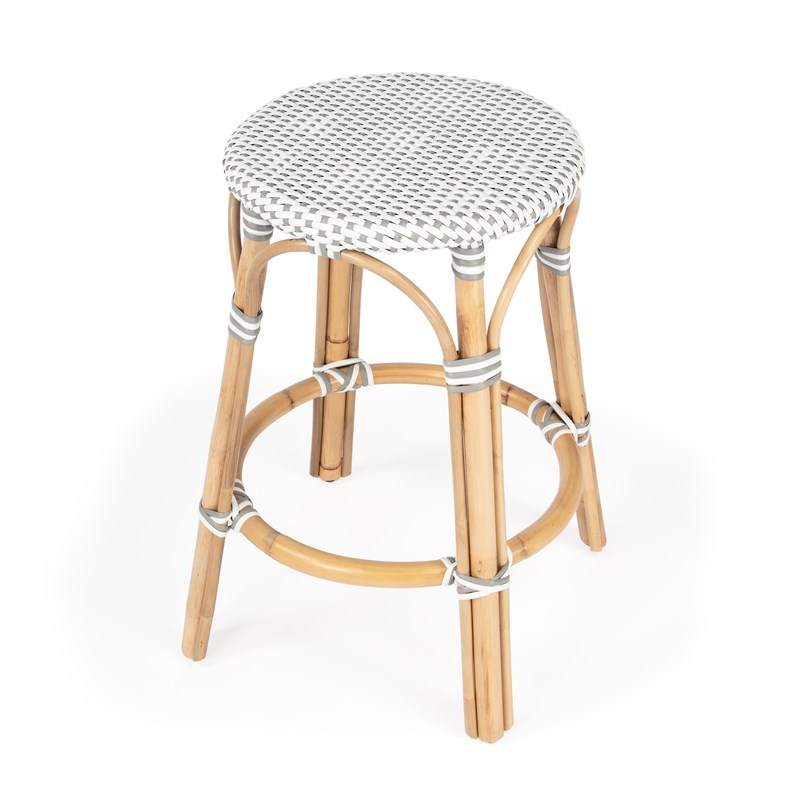Home Square Grey & White Rattan Counter Stool - Set of 2