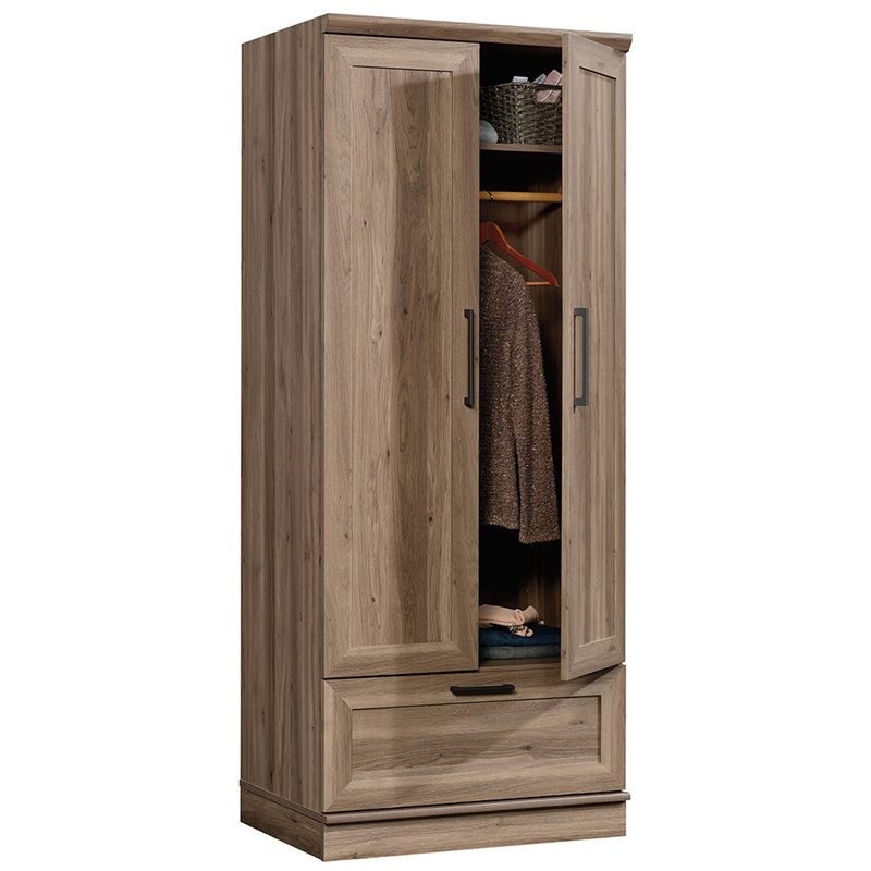 Home Square 2-Piece Set with Wardrobe Armoire & 2-Barn Door Storage Cabinet