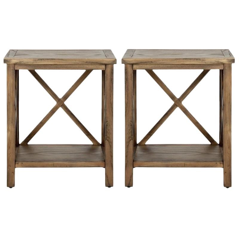 Home Square Poplar Wood End Table in Oak - Set of 2