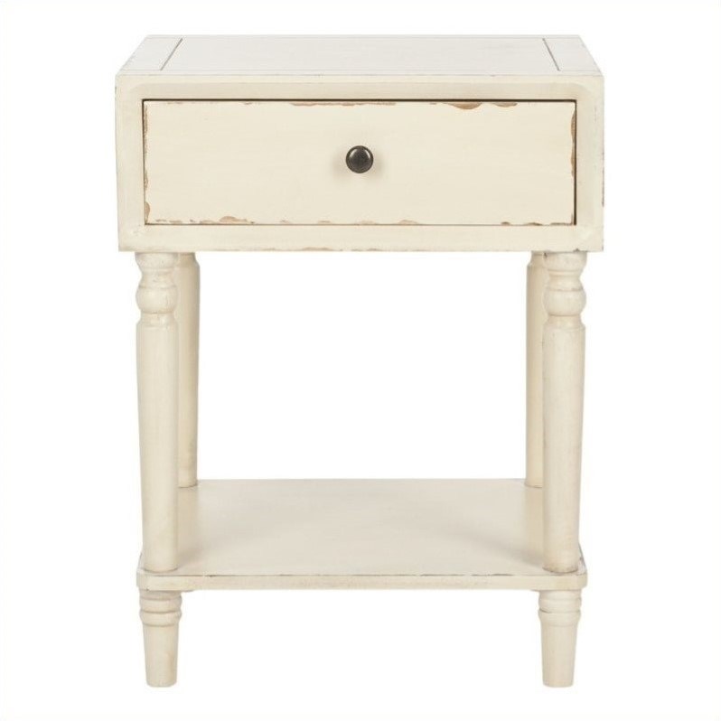 Home Square Poplar Wood Night Table in Distressed Vanilla - Set of 2