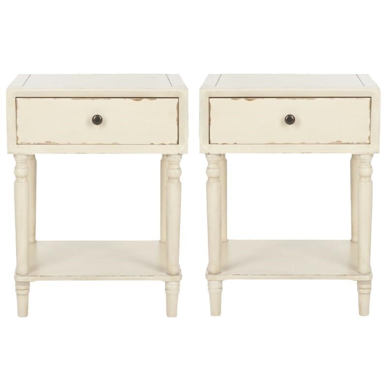 Home Square Poplar Wood Night Table in Distressed Vanilla - Set of 2