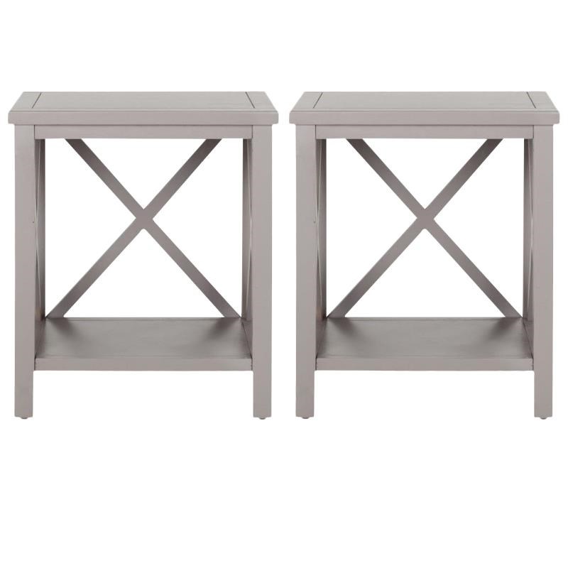 Home Square Poplar Wood End Table in Gray - Set of 2