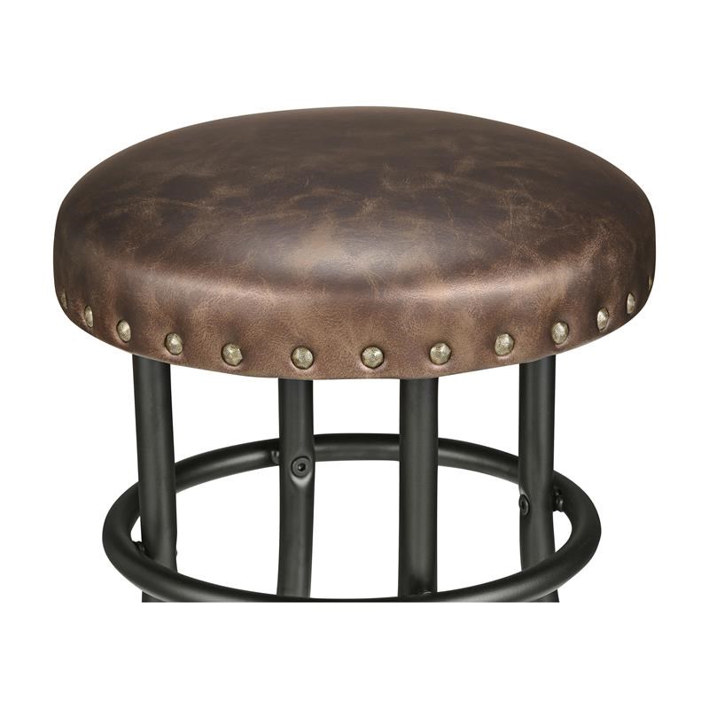 Home Square Casta Rustic Faux Leather Nailhead Bar Stool in Bronze - Set of 3