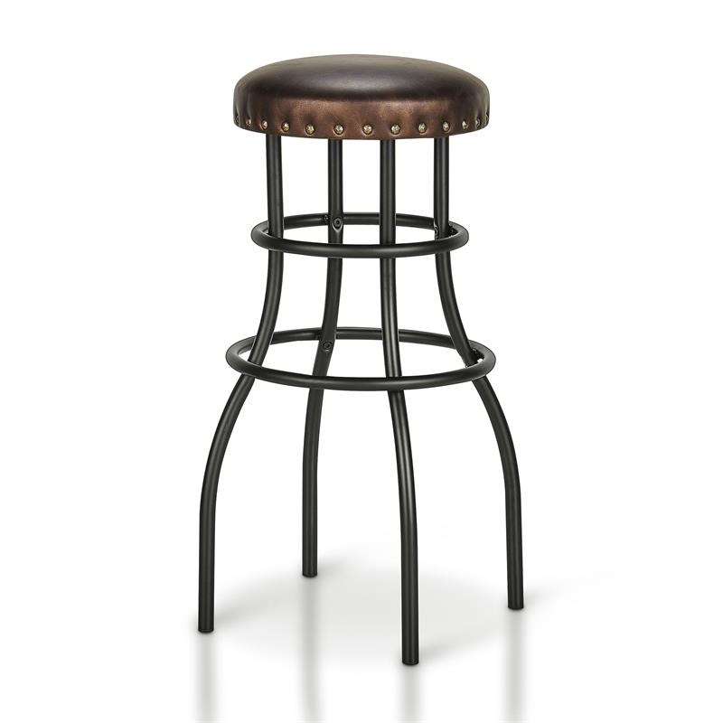 Home Square Casta Rustic Faux Leather Nailhead Bar Stool in Bronze - Set of 2