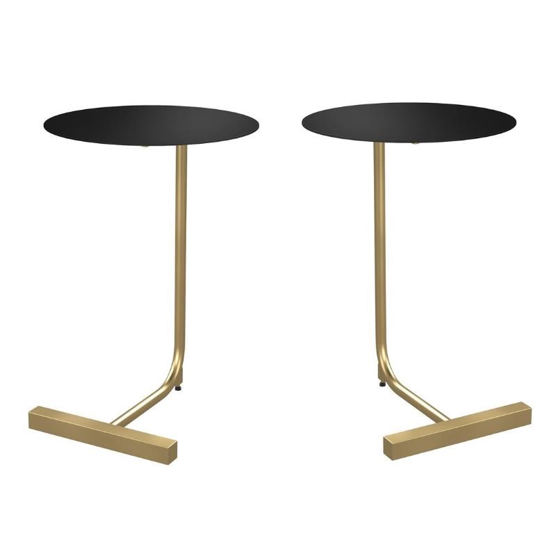 Home Square Aldovera Metal Round Side Table in Black and Gold - Set of 2