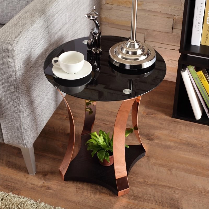 Home Square Contessa Metal 1-Shelf End Table in Rose Gold - Set of 2